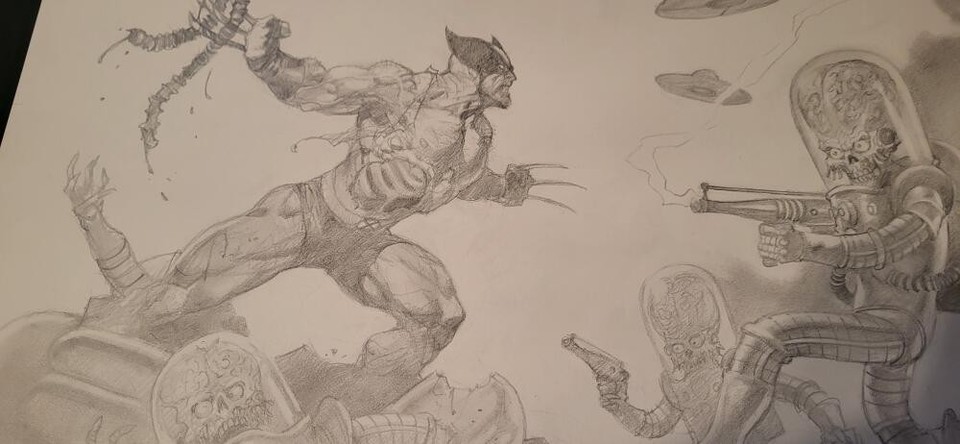 ALEX HORLEY original art, WOLVERINE vs MARS ATTACKS, 11x17 Martian ...