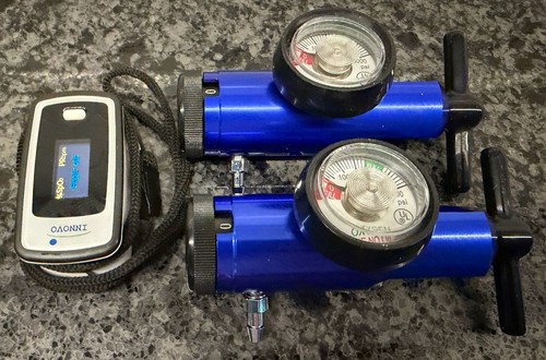 Pair Of Kokand Oxygen Tank Regulators 0-15LPM w/ Gauge CGA-870 + Pulse Oxymeter