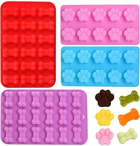 Silicone Molds Puppy Dog Paw and Bone Mold for Treats, Pink, Purple