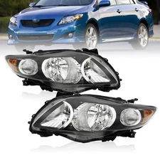 Headlights Fits For 2009 2010 Toyota Corolla S XRS Black Housing Headlamps Pair