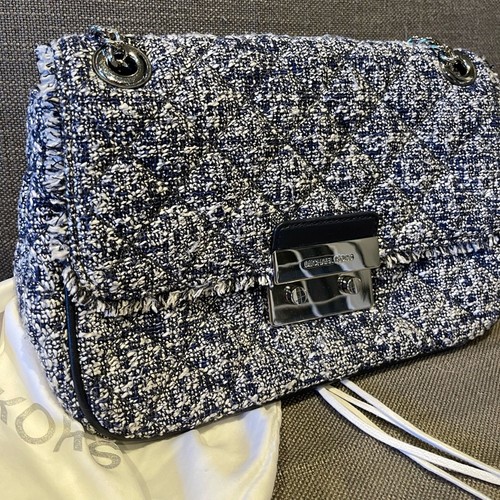 Michael Kors Sloan Large Admiral Tweed Shoulder Bag Navy Blue - Picture 8 of 9