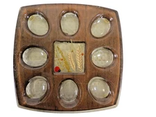 Vintage Lucite Wood Deviled Egg Tray Plate 8 Well Mid Century Wheat LadyBug