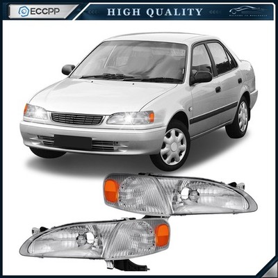 ECCPP Headlights Assembly For Toyota For Corolla 1.8L 1998-200 Pair Chrome Amber