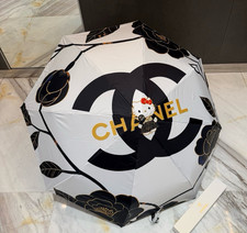 CHANEL Hello Kitty Fashion Umbrella White/Black/Gold Logo Floral Camellia
