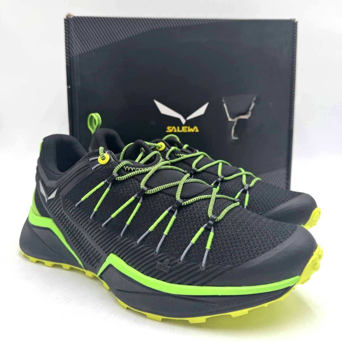 Salewa DROPLINE Hombre NUEVO Zapato Trail Negro/Verde EE. UU. Talla 8 Mediano