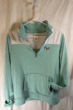 Pink Victoria  s Secret Mint And White Quarter Zip Pullover Sweatshirt Medium