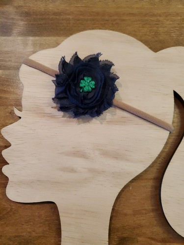 St. Patrick's Day Headband Shabby Flower and Shamrock Baby Headband Notre Dame - Picture 1 of 1