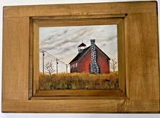 Original Painting by bHug Upcycled Wood Cabinet Door Rustic Red Cottage 20x14