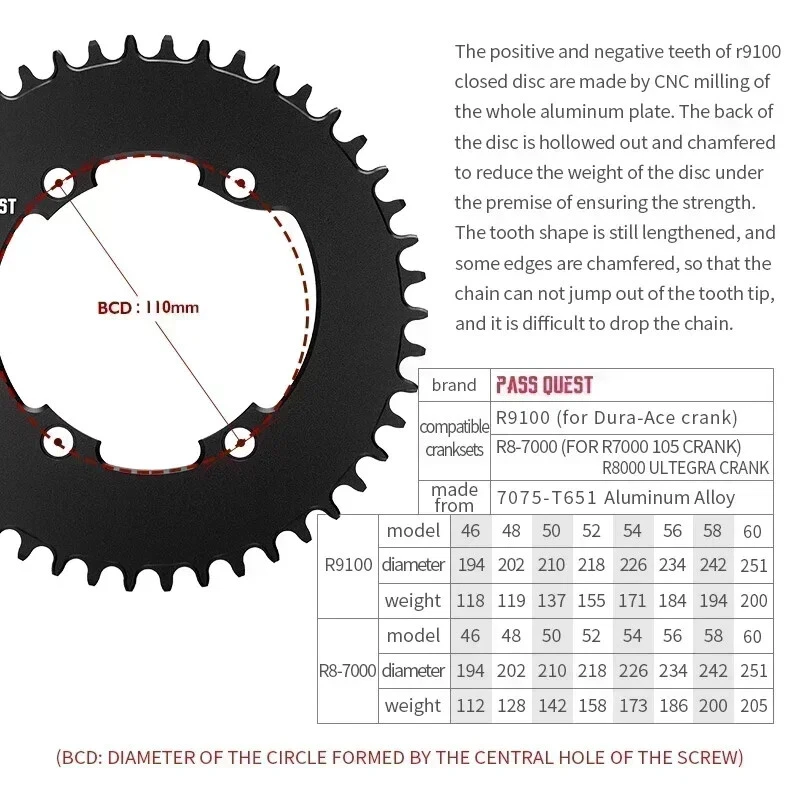 110BCD Round Chainring 46/48/50/52/54/56/58/60T Road Bike Chainwheel for Shimano - Image 2 of 4