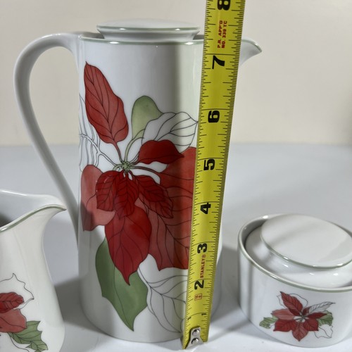 VTG 3 pc Block Spal Poinsettia coffee lidded coffee pot, creamer & Sugar bowl - Picture 17 of 20