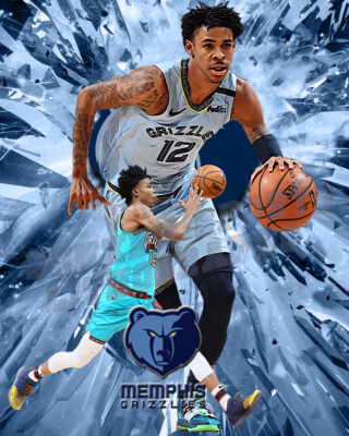 Tableau Encadré Ja Morant - Memphis Grizzlies - 15x17 Pouces - Collage Match Occasion - Édition Limitée 50