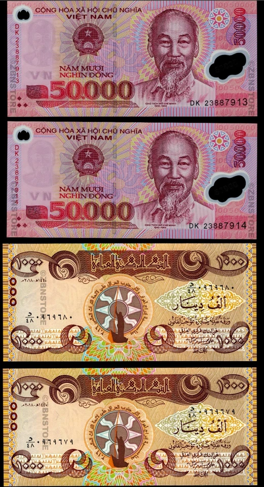 2 x 50,000 Dong Vietnam + 10 x 20 Billion Dollars Zimbabwe + 2 x 1000Dinars 2018 - Image 4 of 4