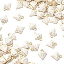 100x Enamel White Diamond Shape Charms Pendants for Jewelry Making DIY Craft