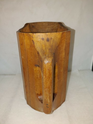 RARE 19TH CENTURY PRIMITIVE WOODEN 8 1/2" NOGGIN PITCHER ANTIQUE - Picture 4 of 8