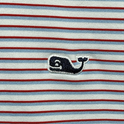 Vineyard Vines Mens Med Red Blue White Striped Short Sleeve Polo Shirt - 第 5/14 張圖片