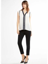 NWT - ELIE TAHARI Women's PRIYA Pearl FULL-ZIP V-NECK BLOUSE - S