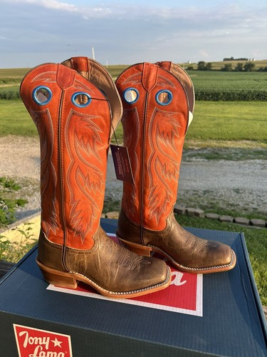 NEU UND VERPACKT Tony Lama Herren Western Feuer Orange Buckaroo Colburn Stiefel SA2000 Größe 9 D