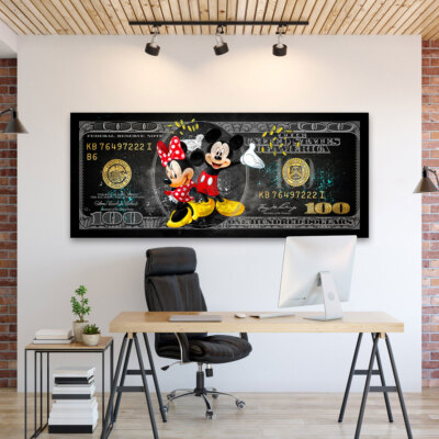 Acrylglasbild Mickey Dollar Wandbild Comic Motivation Poster Geld Bilder Minnie