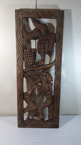 African Caribbean Wood Carving Wall Mount Art Picture 26" X 10" - Picture 12 of 13