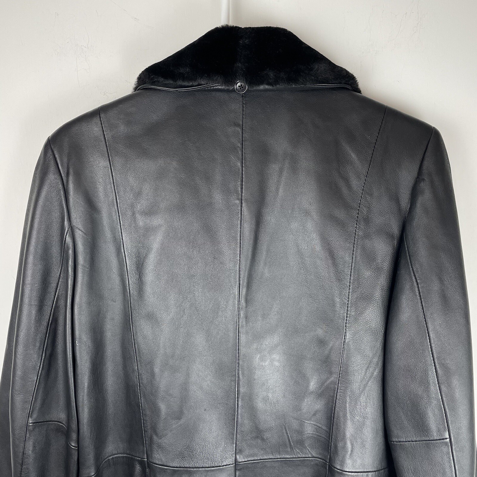 COVINGTON Long Black Leather Jacket Button Front … - image 11