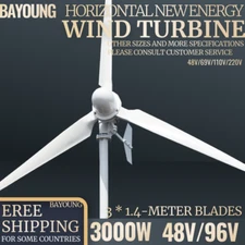 3000W Wind Turbine 2.8m diameter 3 Blade 3-phase Generator Windmill 48V 96V