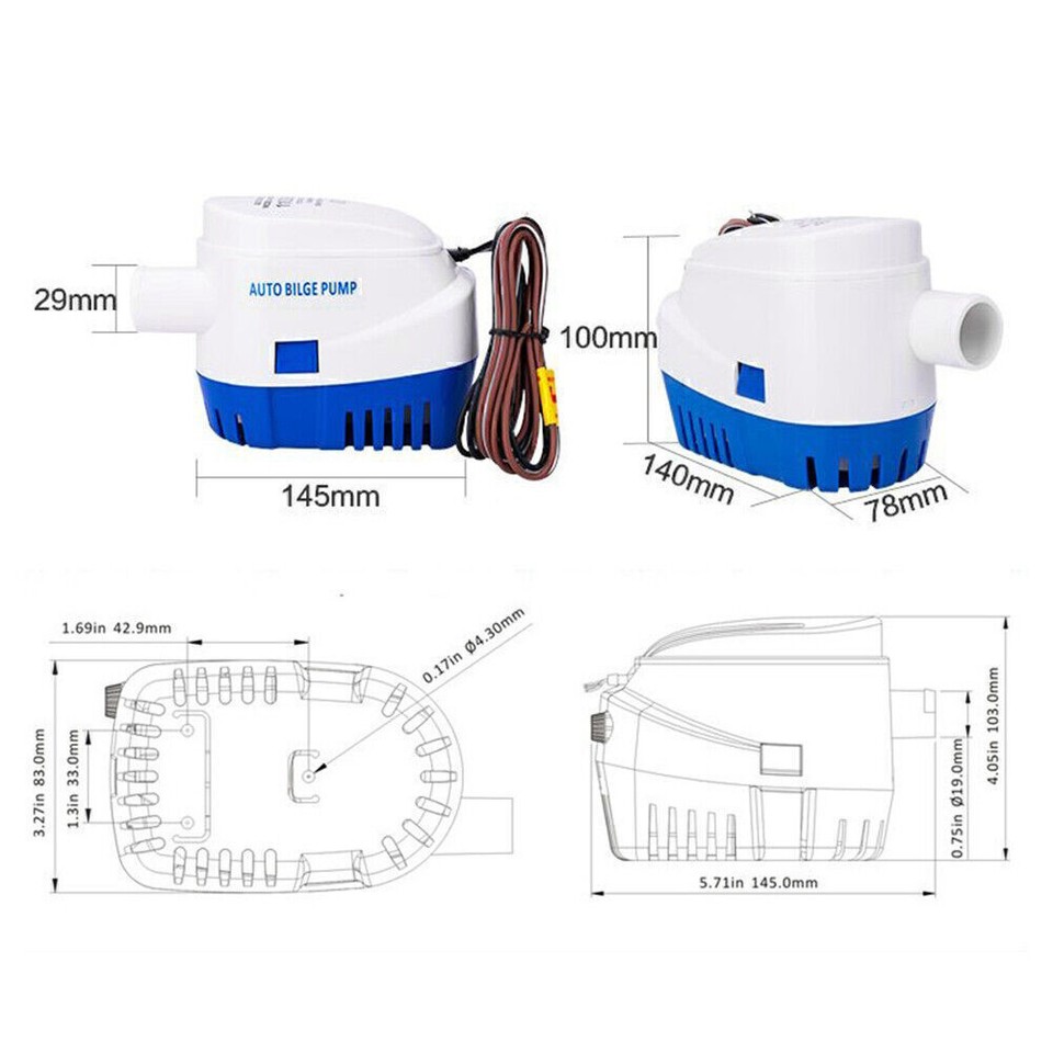 24V 1100GPH Marine Boat Automatic Bilge Pump RV Submersible Water Pump