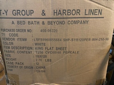 (12 Pack) White, King Flat Sheets, T250 CVC60/40, 118/x120, T-Y Group (NEW)