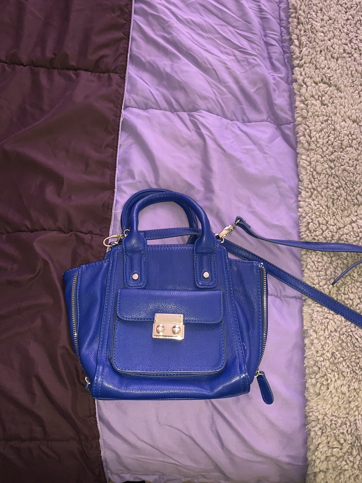 BLUE Faux Leather Cross Body Medium Size Bag W/ Removable Strap eBay