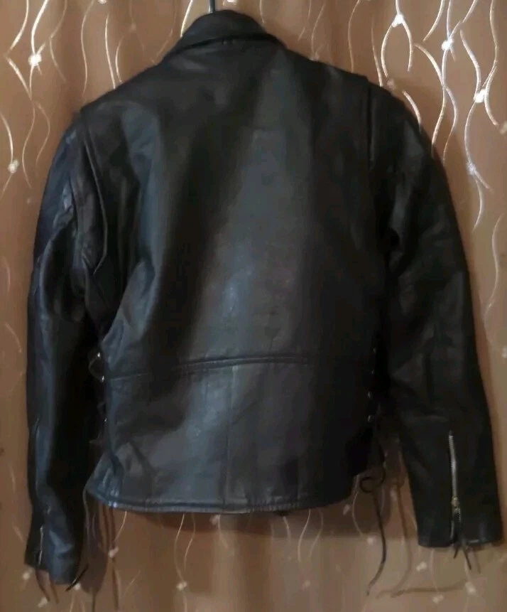 Vintage 80s Frontier Leather Black Motorcycle Jacket Size 40 - Image 2 of 4