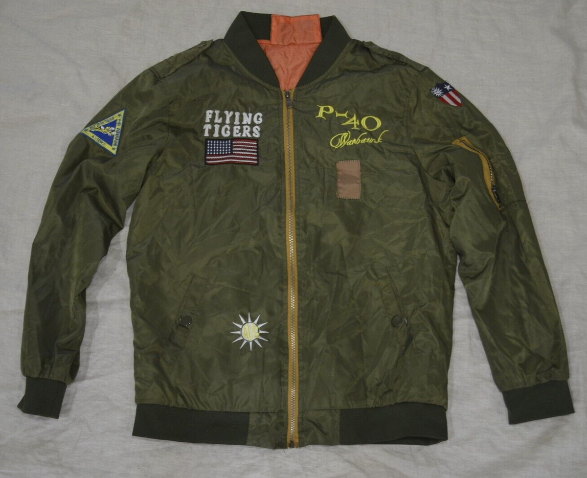 YSX Flying Tigers Bomber Jacket Green Waist Length Pockets