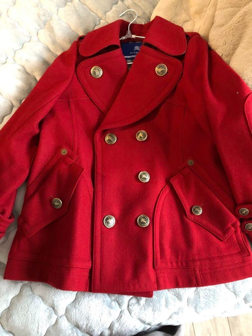 BURBERRY BLUE LABEL 赤 ピーコート 36 BURBERRY BLUE LABEL Red wool pea coat button pocket size 38