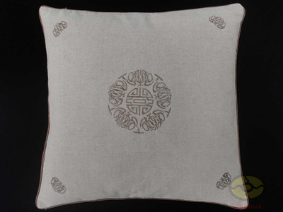Beige Linen Auspicious Longevity Good Fortune Design Cushion Cover/Pillow Case