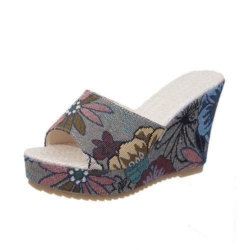 Sandalias de mujer de moda minimalistas estampado de flores tacón alto cuña zapatillas cómodas - Imagen 10 de 11