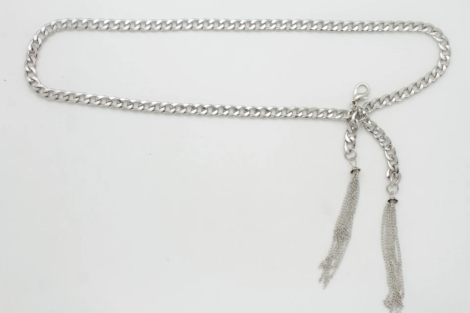 Mujeres Plata Metal Cadena Envolvente Cinturón Cadera Cintura Alta Flecos Hebilla M L XL Foto 4 de 4