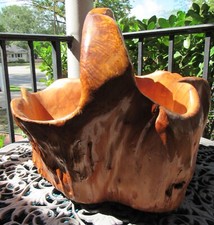 Large Vintage Wooden Burl Root Carved Basket