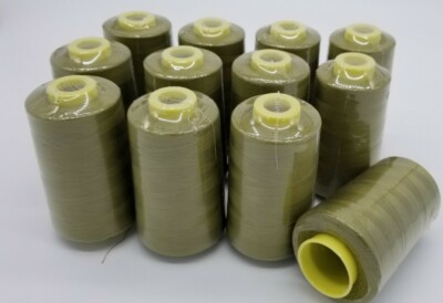 (12) Light Olive Serger Thread Cones   6000 Yards Each   T27 S/2 Overlock Sewing