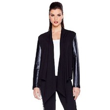 New Iman Platinum Genuine Leather Draped Front Luxurious Black Jacket Large New