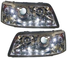 VW T5 2003-2010 CHROME DRL LED DEVIL EYE R8 DESIGN PROJECTOR FRONT HEADLIGHTS
