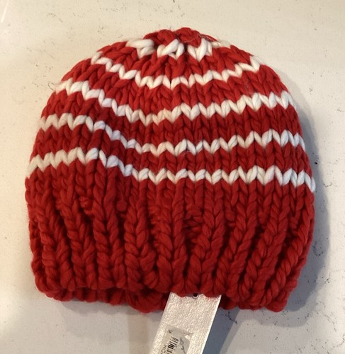 Nordstrom Knit Beanie Hat Red White one Size NWT 100% Acrylic Ladies