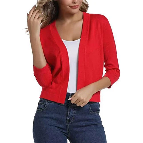Women Short Coat Slim Fit Classic 3/4 Sleeve Short Bolero Shrug Sweater Cardigan - Bild 10 von 23