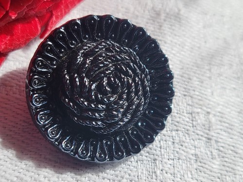 Bouton ancien en verre gris anthracite foncé vintage tissé 2,2 cm G6P - Picture 2 of 3