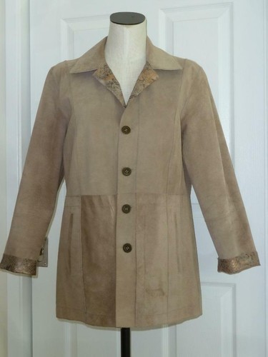 CHICOS Reversible Tan Suede & Fall Metallic Snakeskin Leather Jacket Coat~1~S/M - Picture 7 of 12