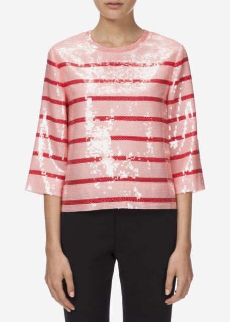 Kate Spade striped sequin top shirt pink red 6 NWT $428 | eBay