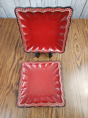 Roscher Hobnail Collezione Piatti da Pranzo Insalata Quadrati Rosso e Nero RARO! WOW 8" - Foto 2 di 12