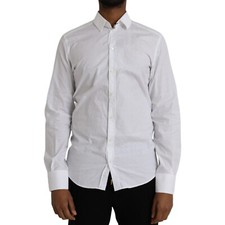 DOLCE & GABBANA Shirt Dress GOLD White Cotton Long Sleeve 40/US15.75/M 600usd