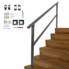for Outdoor Steps 6 Steps Handrails Deck Stair Railing Indoor Black Hand Rails