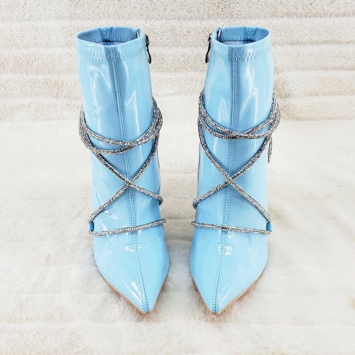 Botas al tobillo Destiny Baby Azul Elástico con Patente con Correa de Estrás Tacón Alto - Imagen 10 de 11