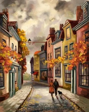 Autumn Stroll in Cobblestone Town | Romantic European Street | Museum Fine Art