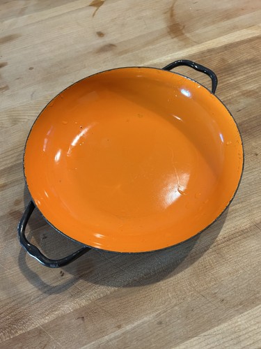 Vintage MCM Enamel dish w handles 7" Pan Made in Poland