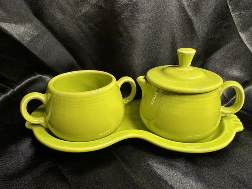 FIESTA-Ware Homer Laughlin China Sugar And Creamer Tray Set Lemongrass USA New